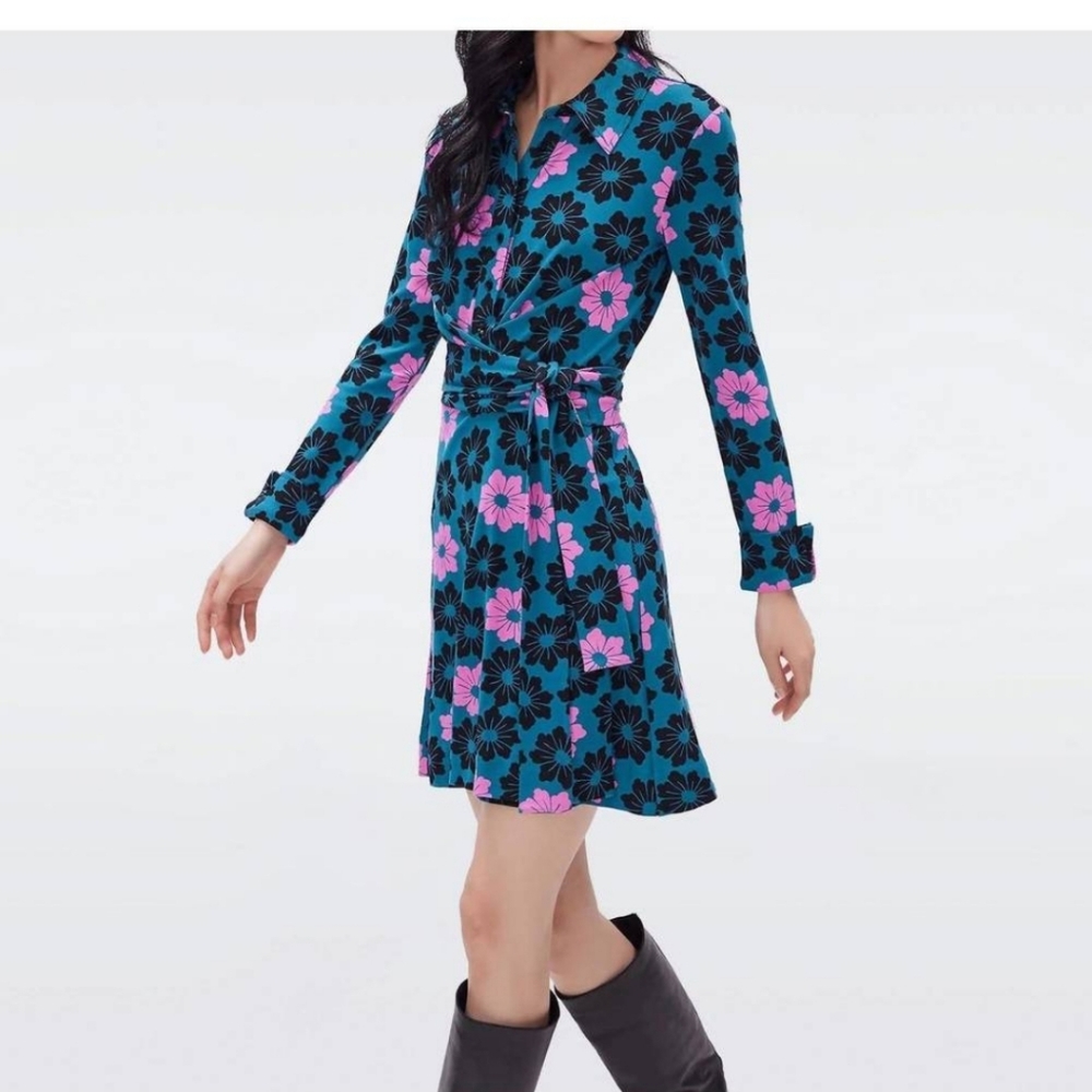 NWT Diane Von Furstenberg Daisy Didi Jersey Shirt Dress, Medium
